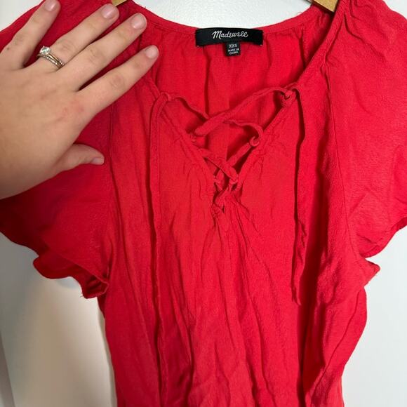 Madewell Lace Up Flutter Sleeve Flowy Mini Dress Red Size XXS - Picture 4 of 6